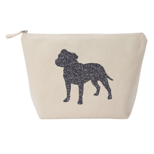 Staffordshire Bull Terrier Makeup Bag - Natural Canvas with Glitter Staffie