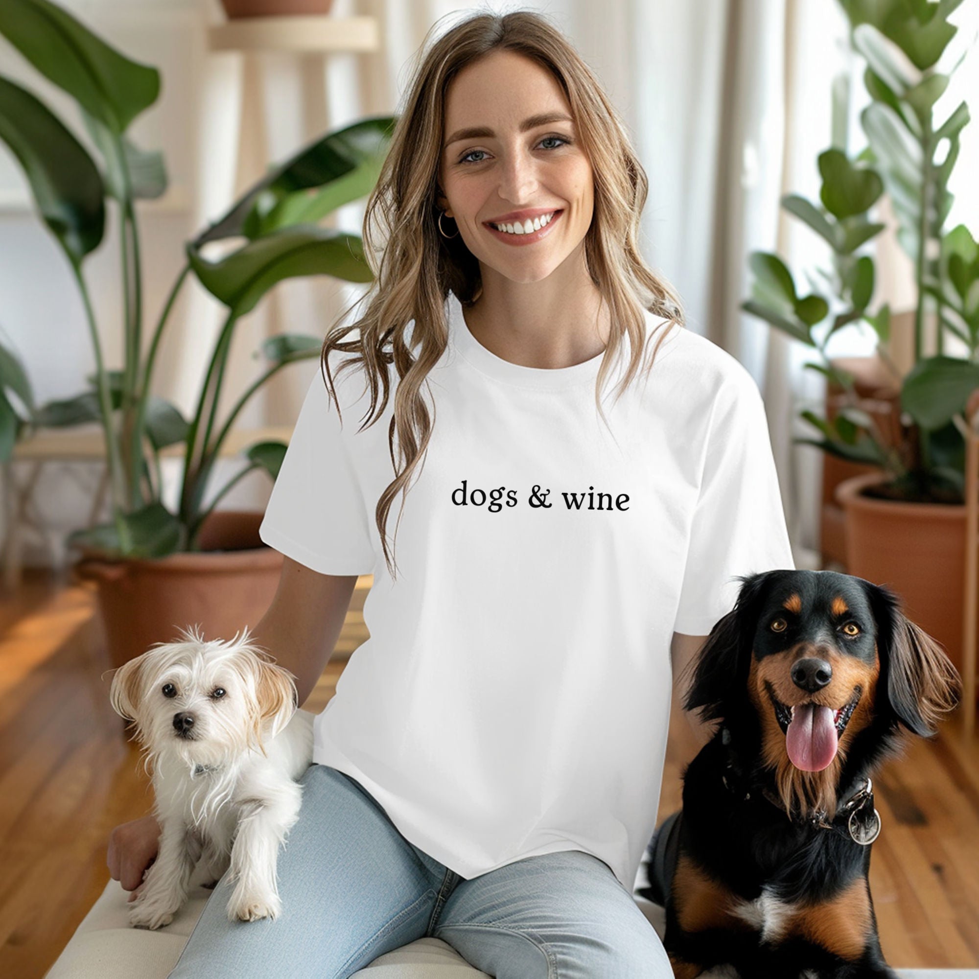 Dogs and Wine T Shirt - White Size L - UK 16-18 (41")