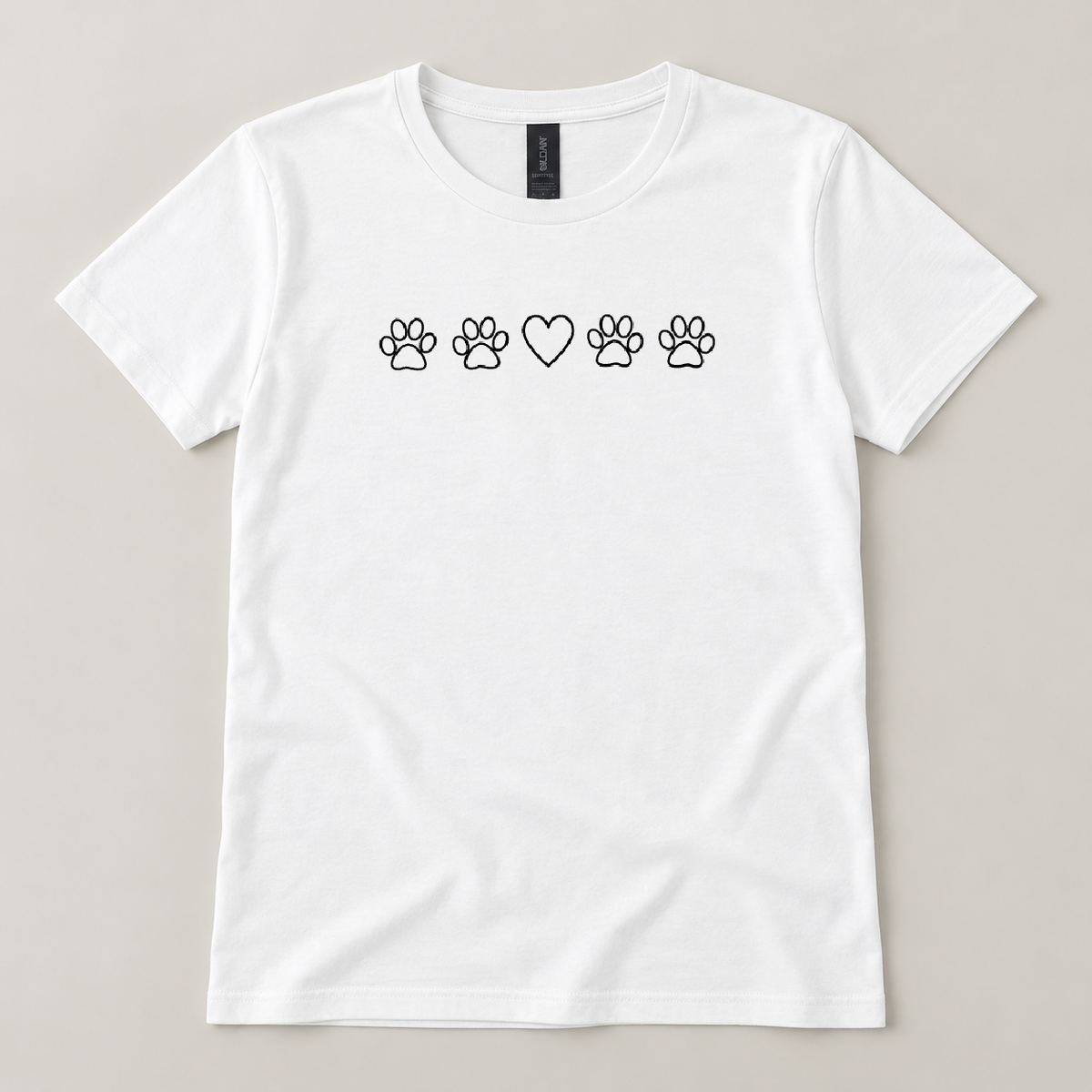 Paw Prints and Heart T-Shirt - White - UK 14-16 Ladies Fit T-Shirt