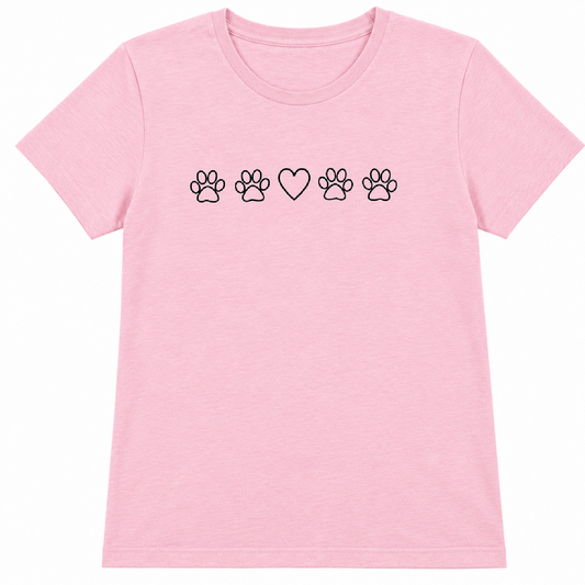Paw Prints and Heart T-Shirt - Pink Size S  UK 8-10 Ladies Fit