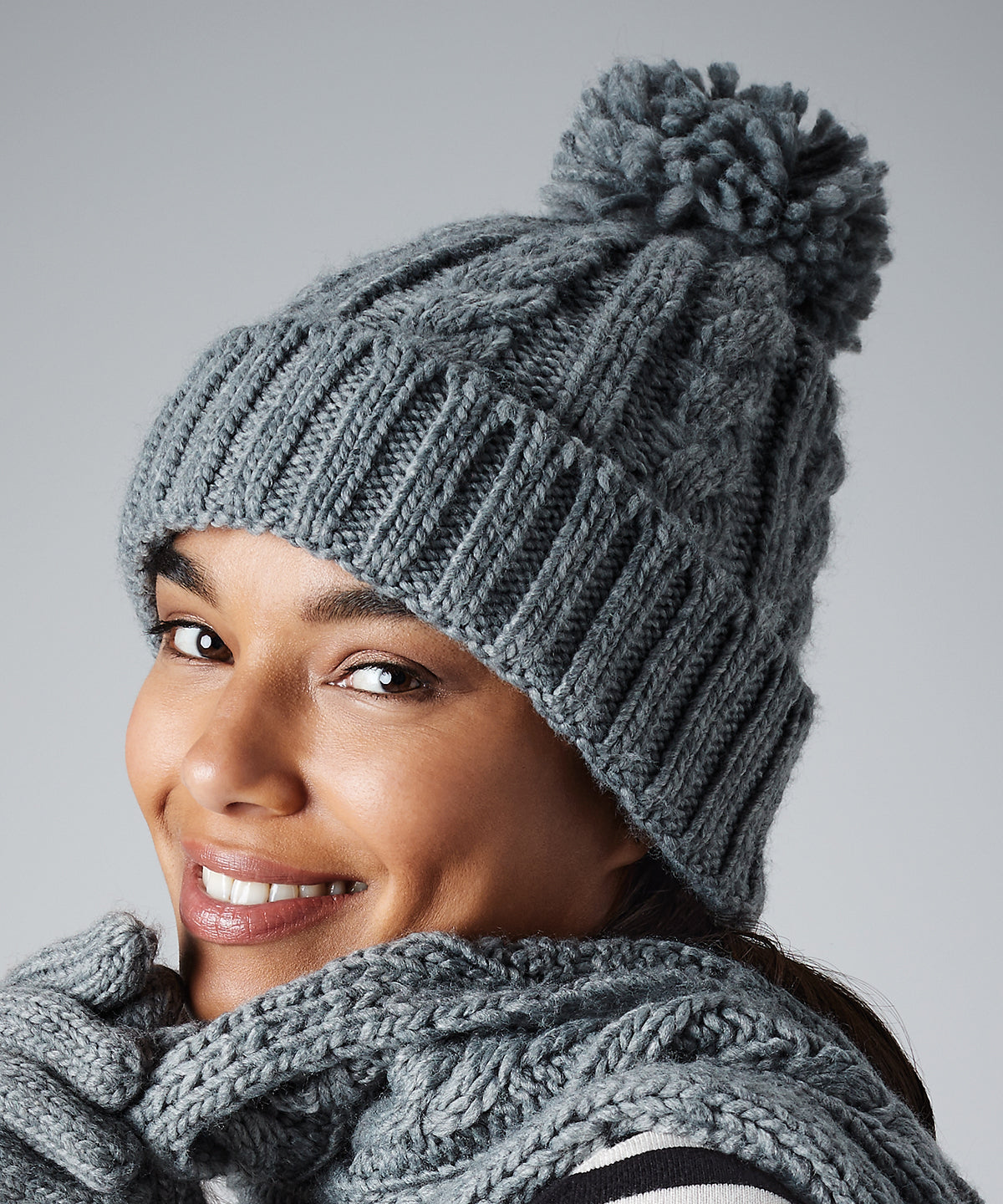 grey bobble hat