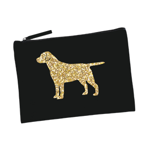 Labrador Makeup Bag - Black with Gold Glitter