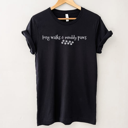 Long Walks and Muddy Paws T-Shirt - Black Size L - UK 16-18 (41")