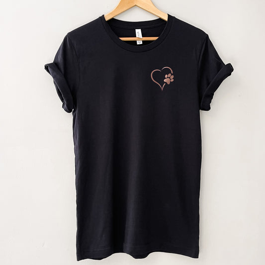 Rose Gold Heart and Paws T-Shirt - Black Size L - UK 16-18 (41")