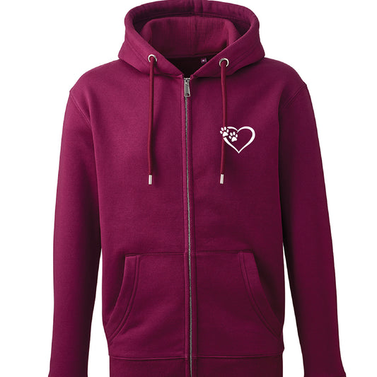 Heart and Paws Luxury Zip up Hoodie - Burgundy Size M