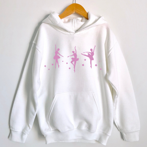 Kids Ballet Dancer Hoodie - White with Pink Image - Size 7-8Y