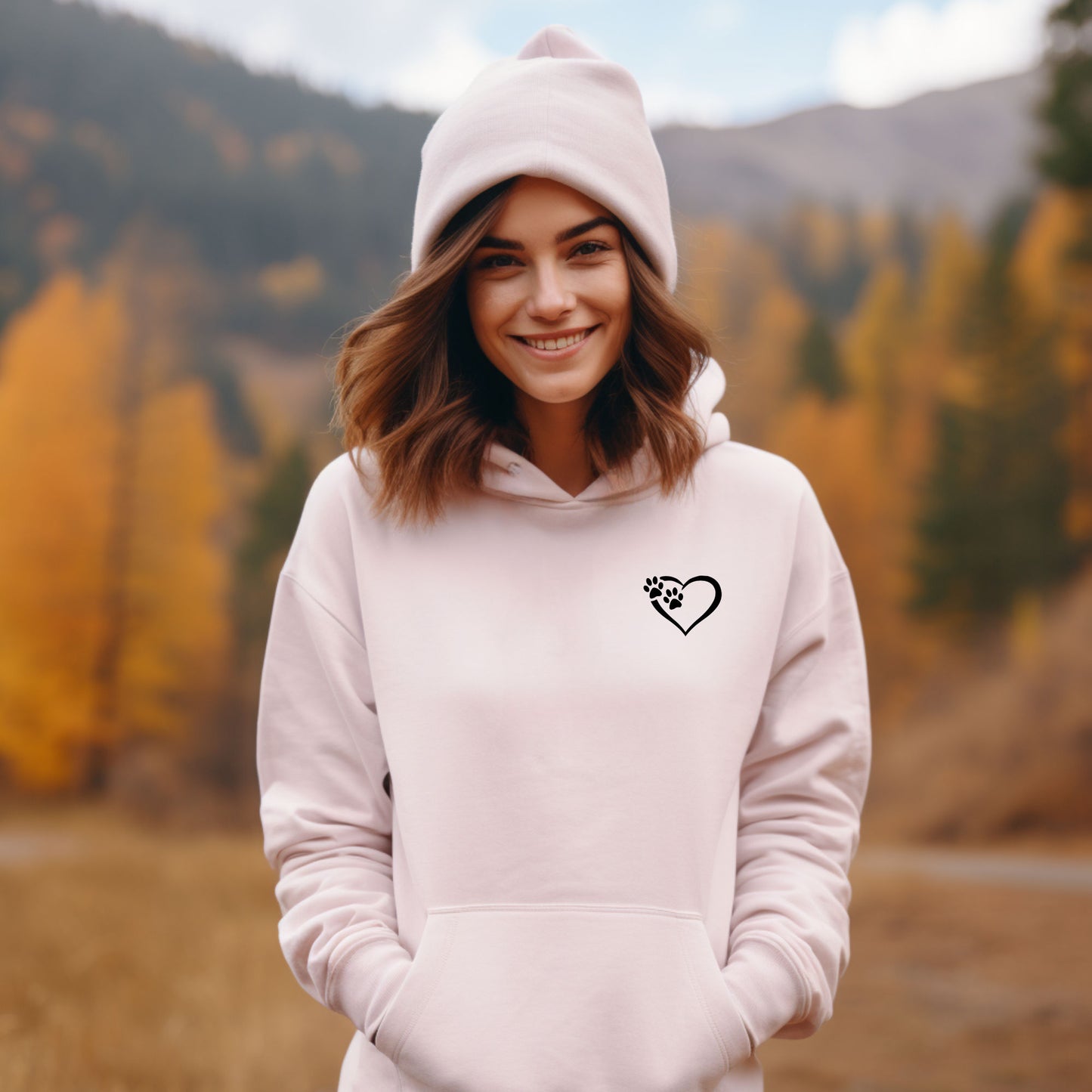 Heart and Paws Hoodie - Pink - Size XS - UK 8-10 (34")
