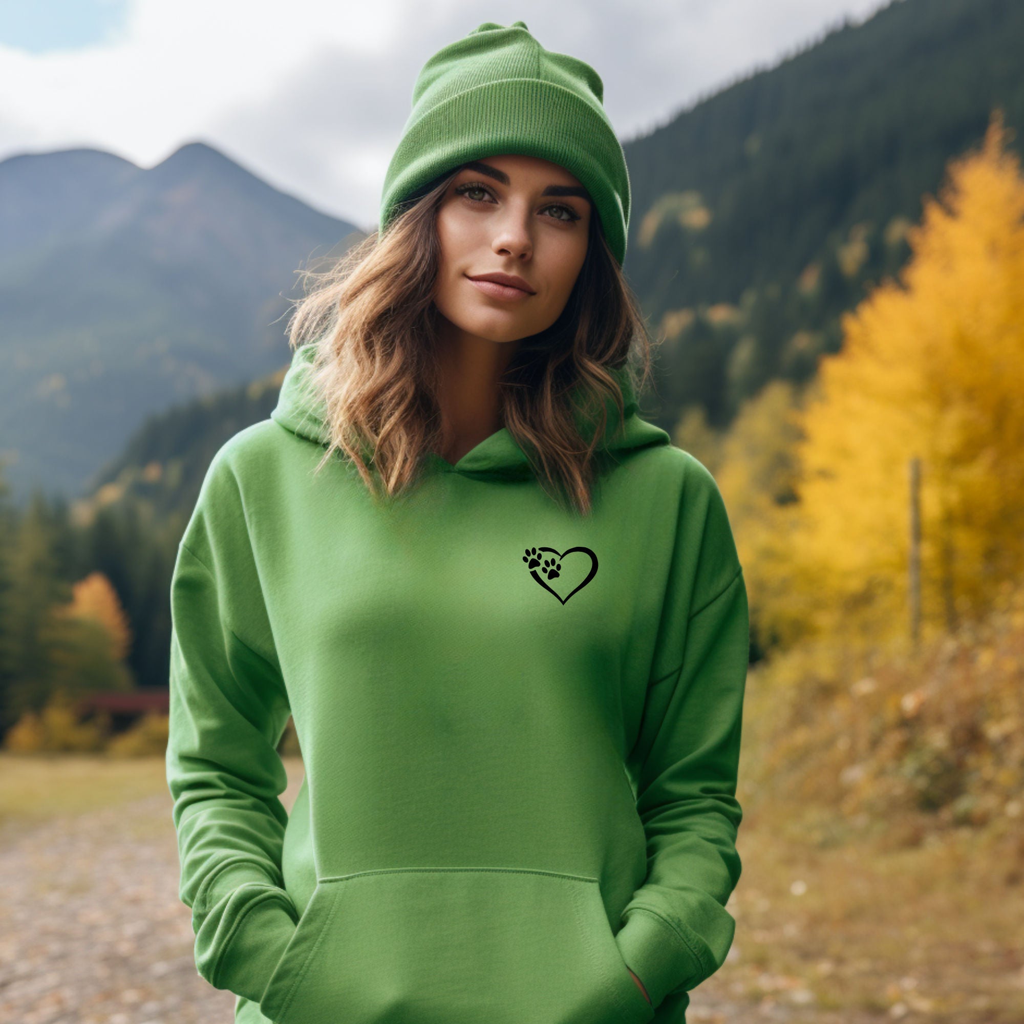 Heart & Paws Hoodie - Kelly Green Size XS - UK 8-10 (34")