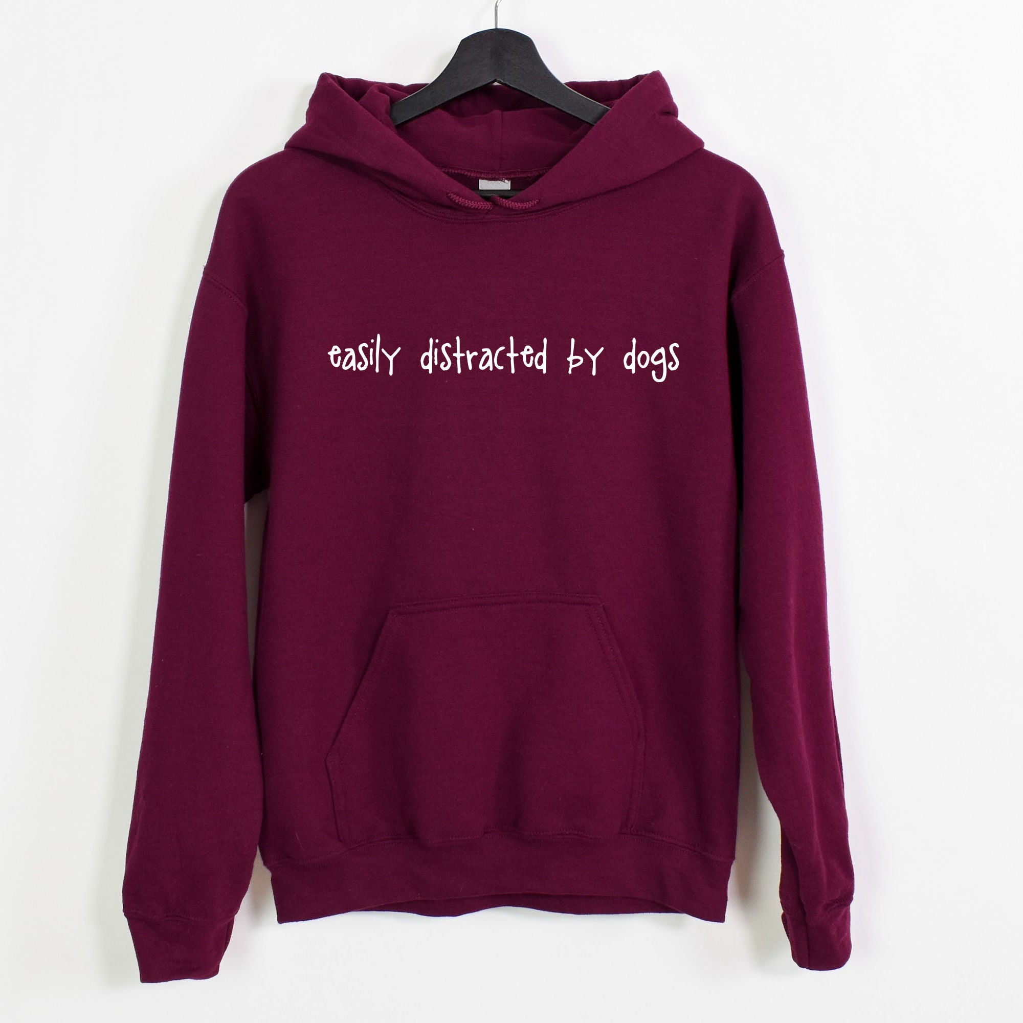 Easily Distracted by Dogs Hoodie - Burgundy Size XS - UK 8-10 (34")