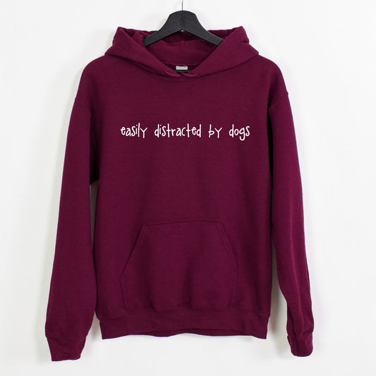 Easily Distracted by Dogs Hoodie - Burgundy Size S - UK 12 (36")