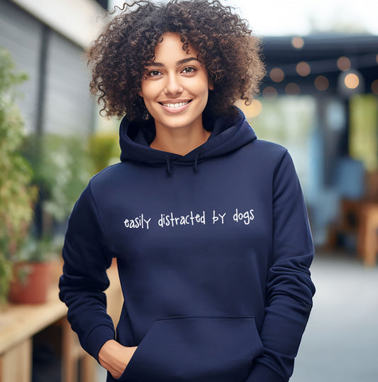Easily Distracted by Dogs Hoodie - Navy - Size M - UK14 (40")