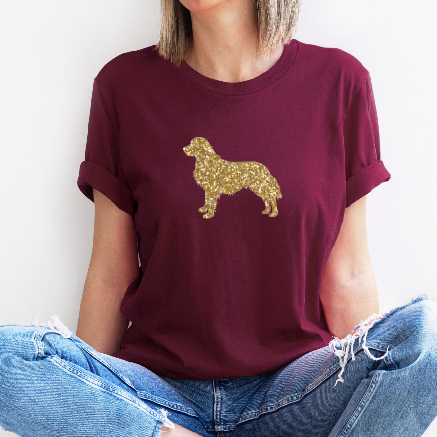 ANY BREED Gold Glitter Dog Design T- Shirt