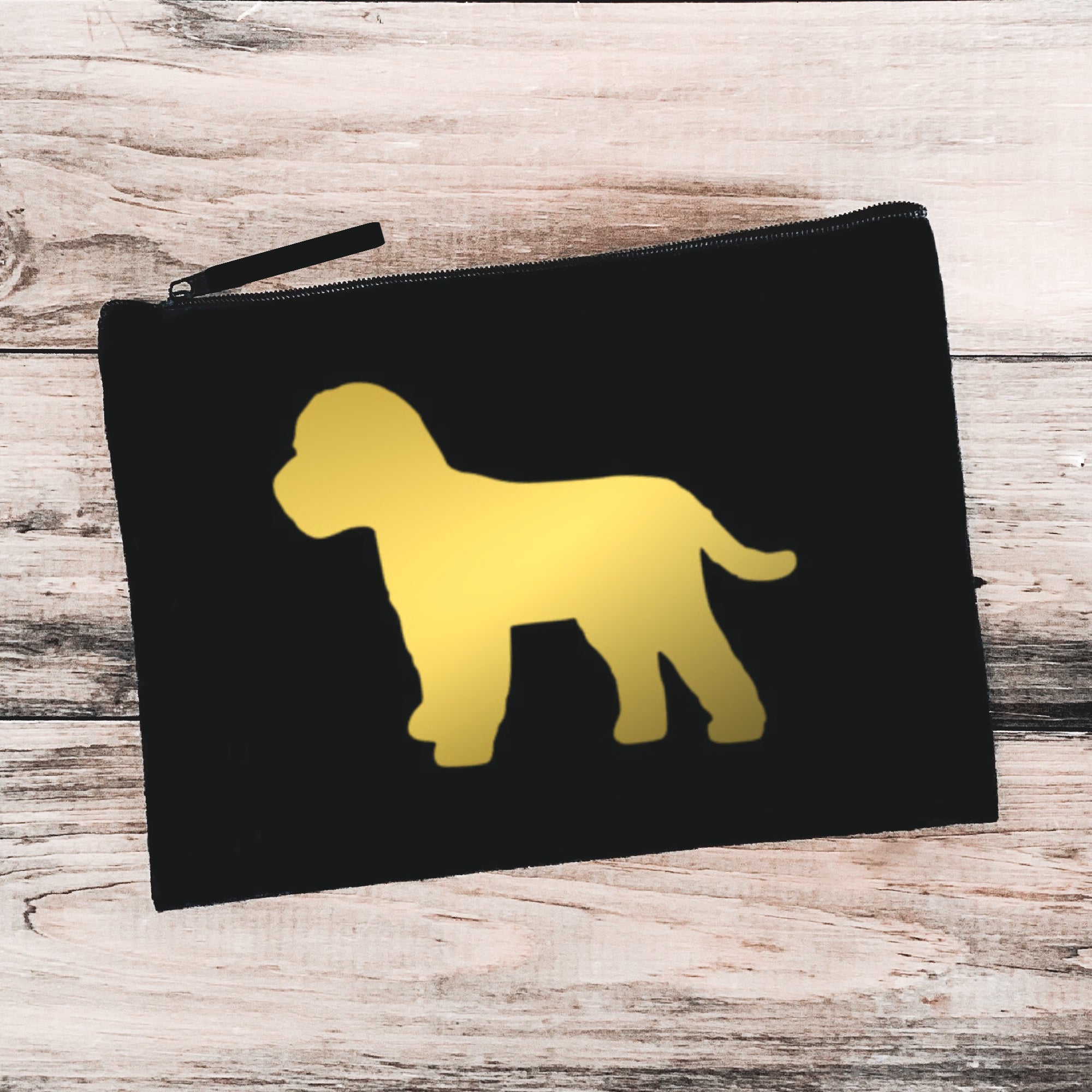 Cockapoo Makeup Bag - Black with Metallic Gold Cockapoo