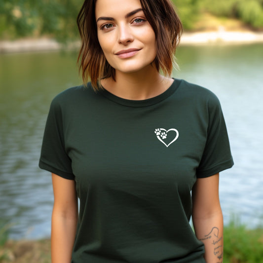 Heart and Paws T-Shirt - Forest Green Size XL - UK 20 (43")