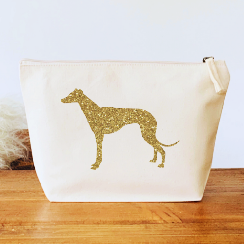 Greyhound Make Up Bag - Natural with Gold Glitter