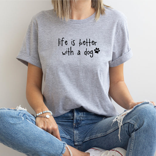 Life is Better with a Dog T-Shirt - Heather Grey Size M - 38" (UK 12-14)