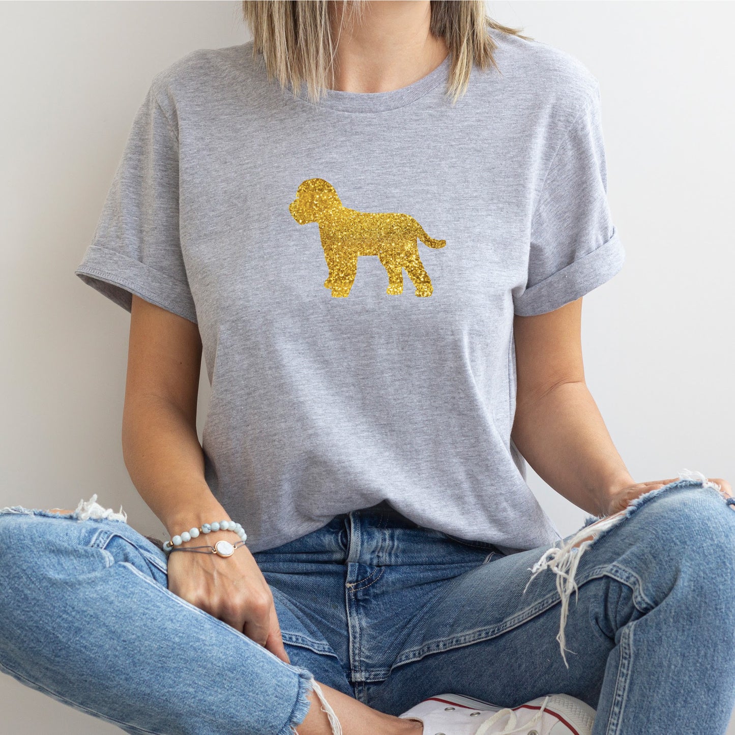 ANY BREED Gold Glitter Dog Design T- Shirt