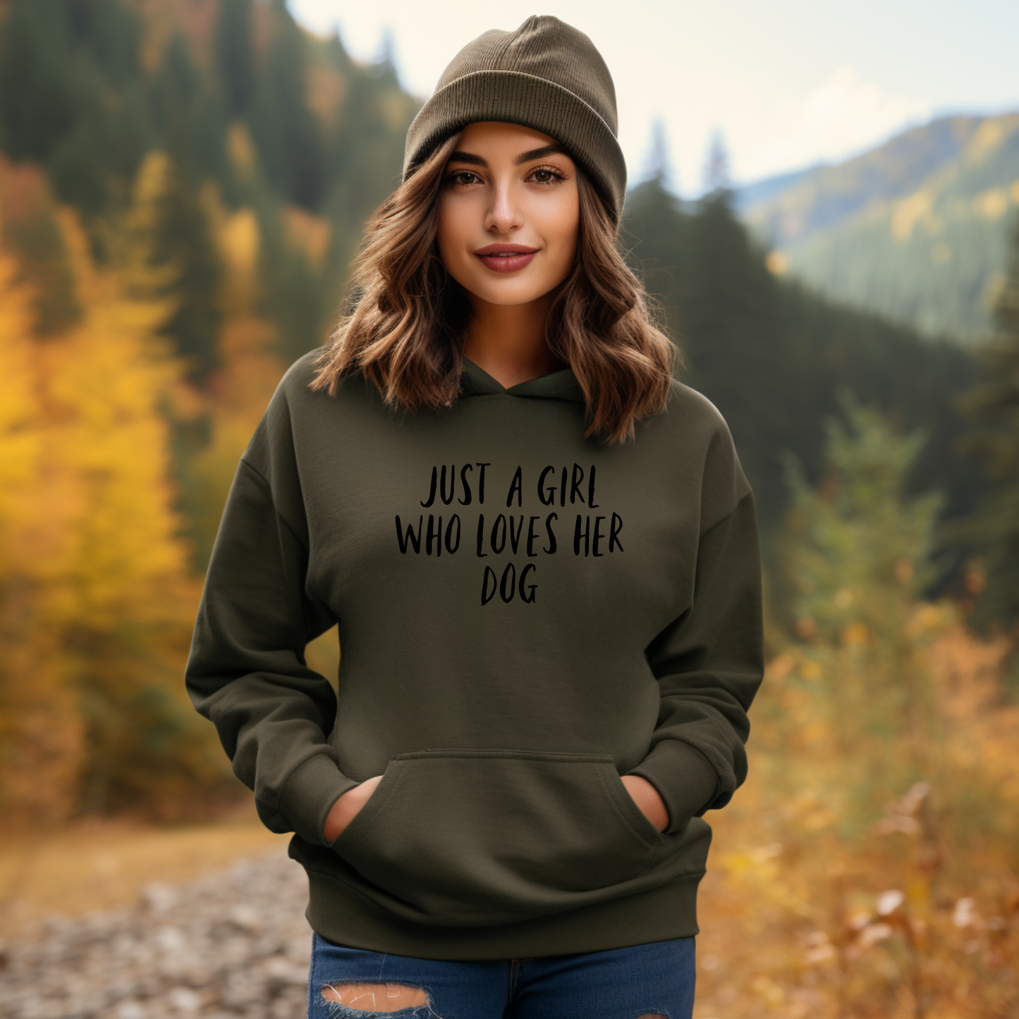 Just a Girl Who Loves Her Dog Hoodie - Olive Size XL - UK 20-22 (48")