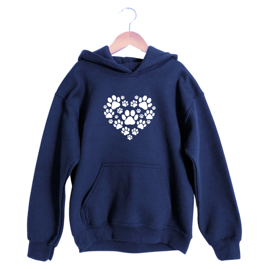 Heart and Paw Design  Kids Hoodie - Navy SIZE 12-13Y