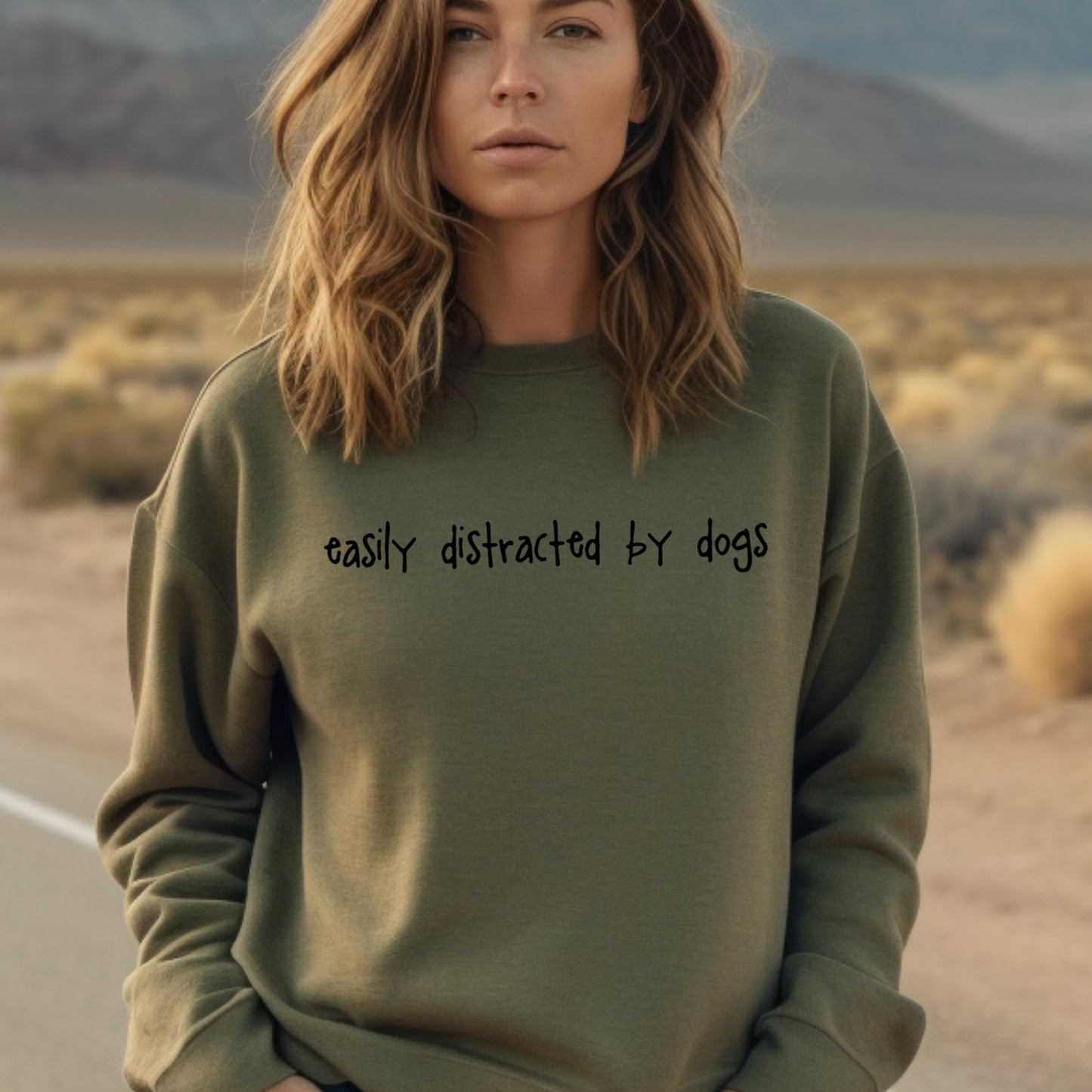 Easily Distracted by Dogs Sweatshirt - Olive Size XL - UK 20-22 (48")