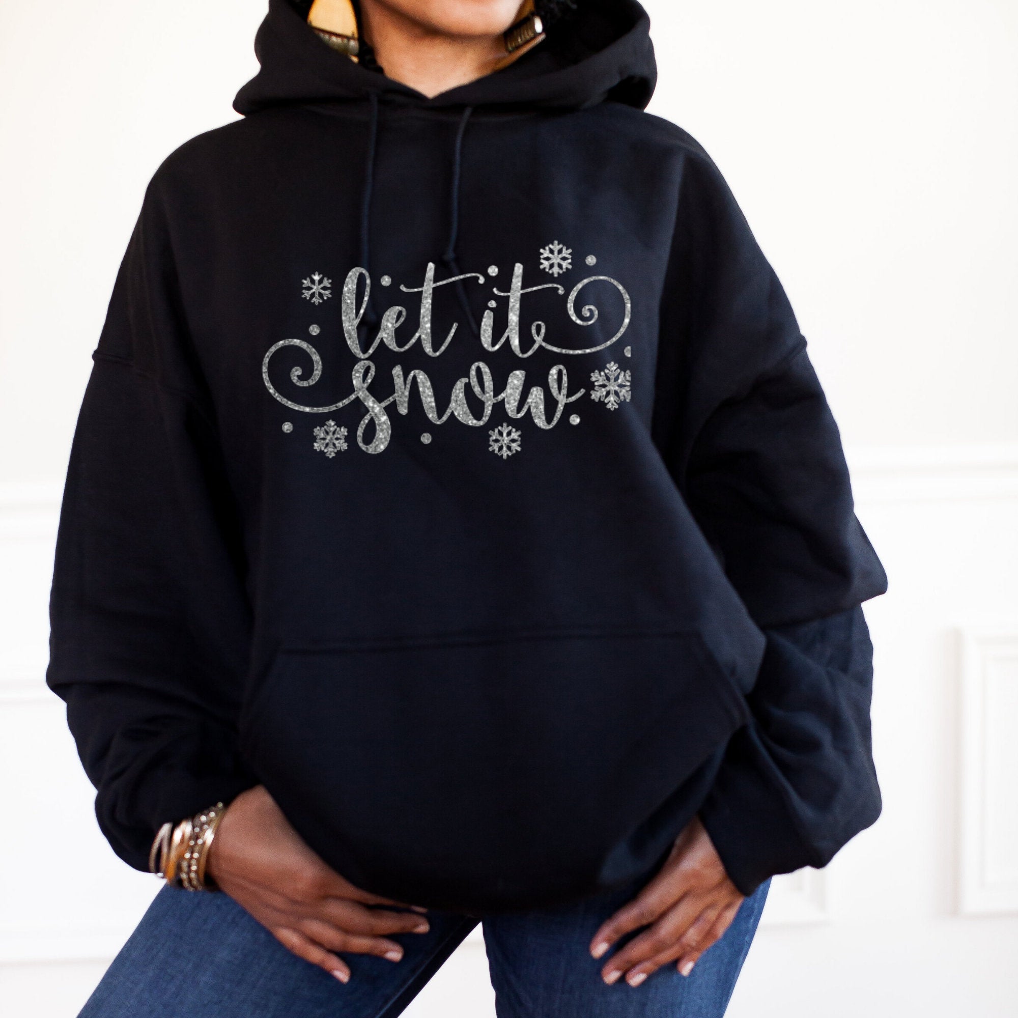 Let It Snow Christmas Hoodie - Black Size XL - UK 20-22 (48")