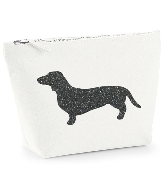 Dachshund Makeup Bag - Off White with Black Glitter Dachshund