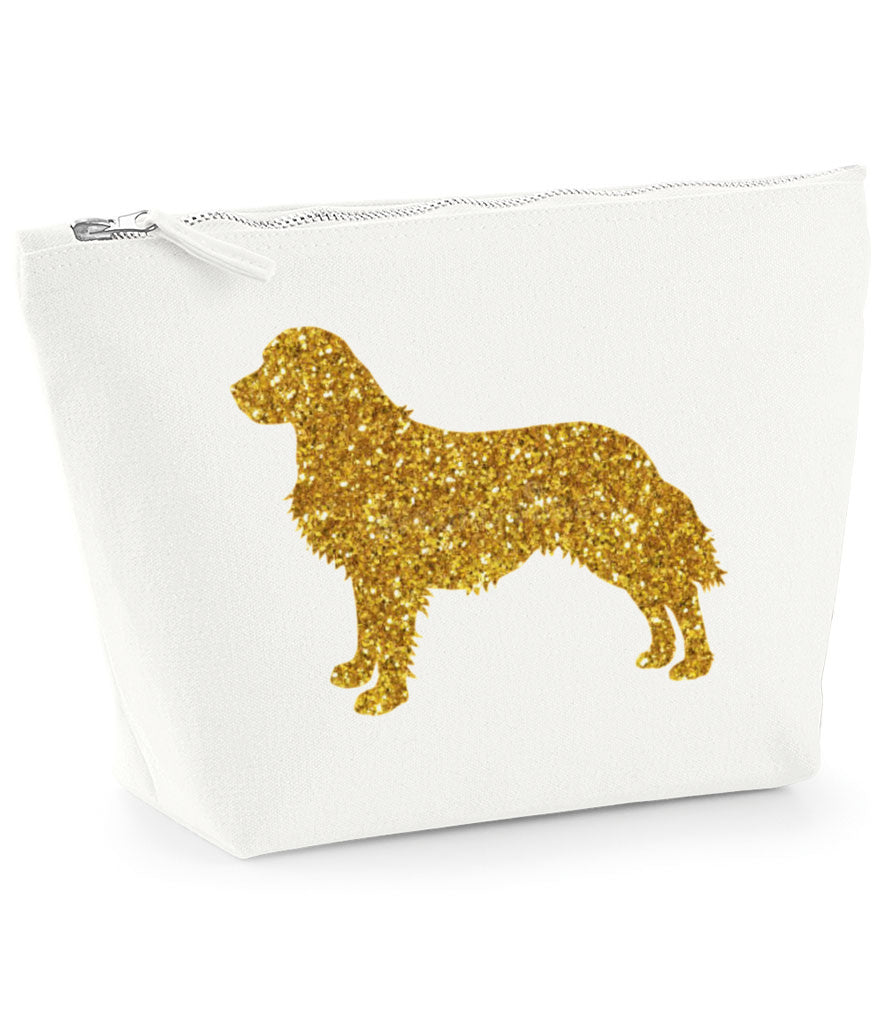 Golden Retriever Makeup Bag - Off White with Gold Glitter Retriever