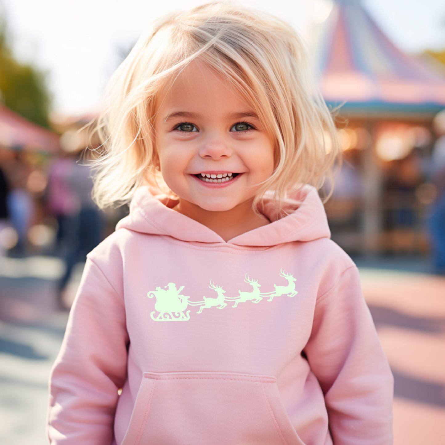 Glow in the Dark Christmas Kids Hoodie, Children's Christmas Sweater, Santa and his sleigh Sweatshirt,