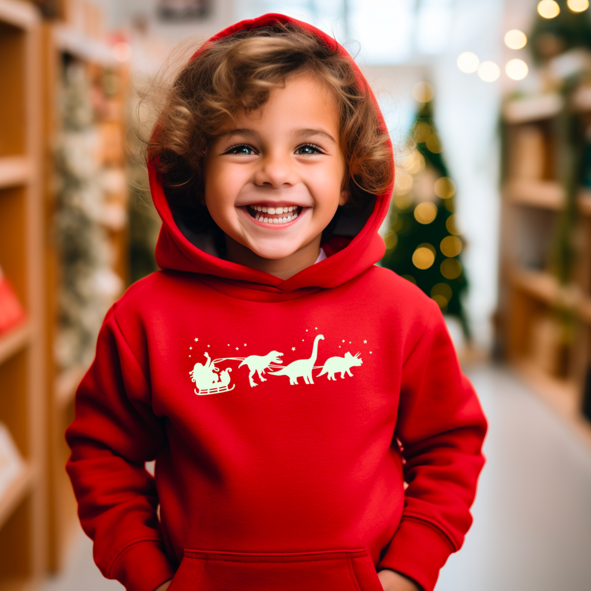 Glow in the Dark Christmas Dinosaur Kids Hoodie