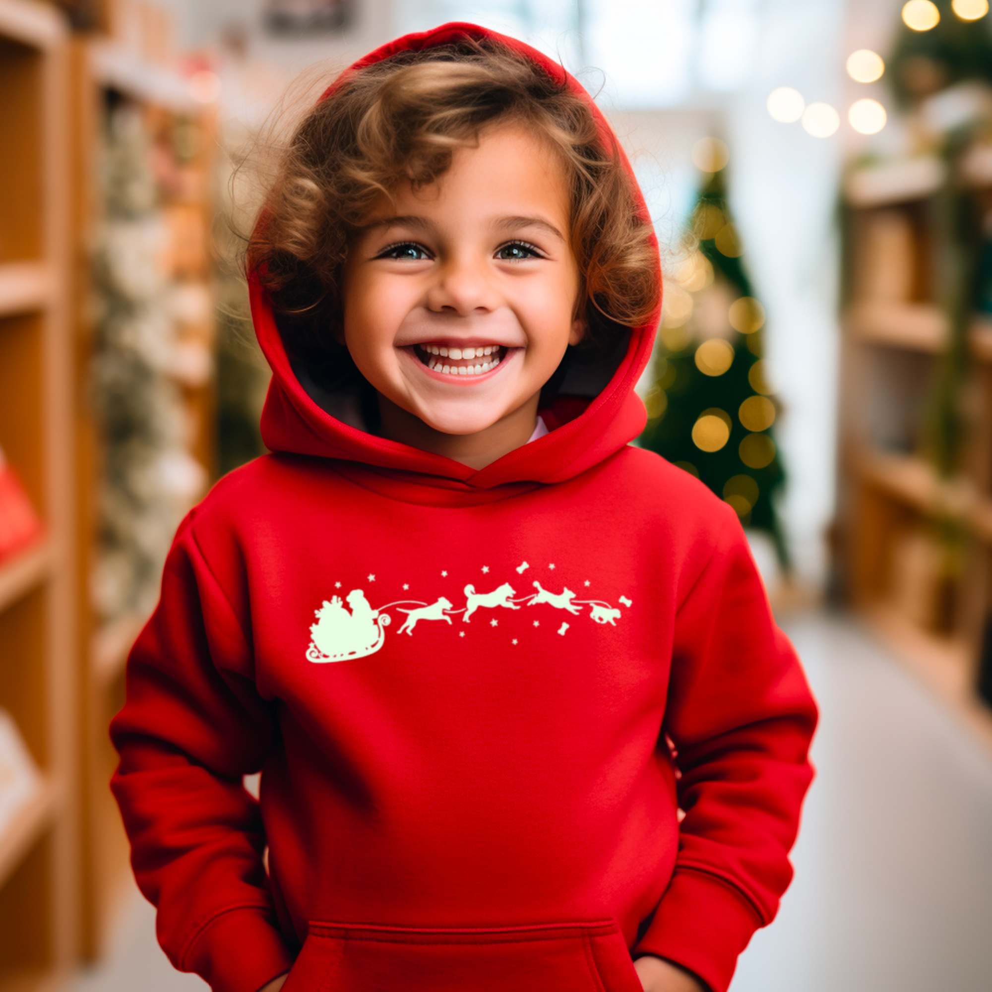 Children's Glow in the Dark Christmas Hoodie, 'Santa and his Dogs' Kids Hoodie