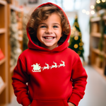 Load image into Gallery viewer, Glow in the Dark Christmas Kids Hoodie, Children&#39;s Christmas Sweater, Santa and his sleigh Sweatshirt,
