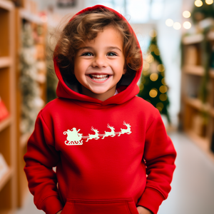 Glow in the Dark Christmas Kids Hoodie, Children's Christmas Sweater, Santa and his sleigh Sweatshirt,