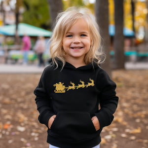 Santa and his Reindeer Christmas Hoodie - Black/Gold Size 3-4Y (26")