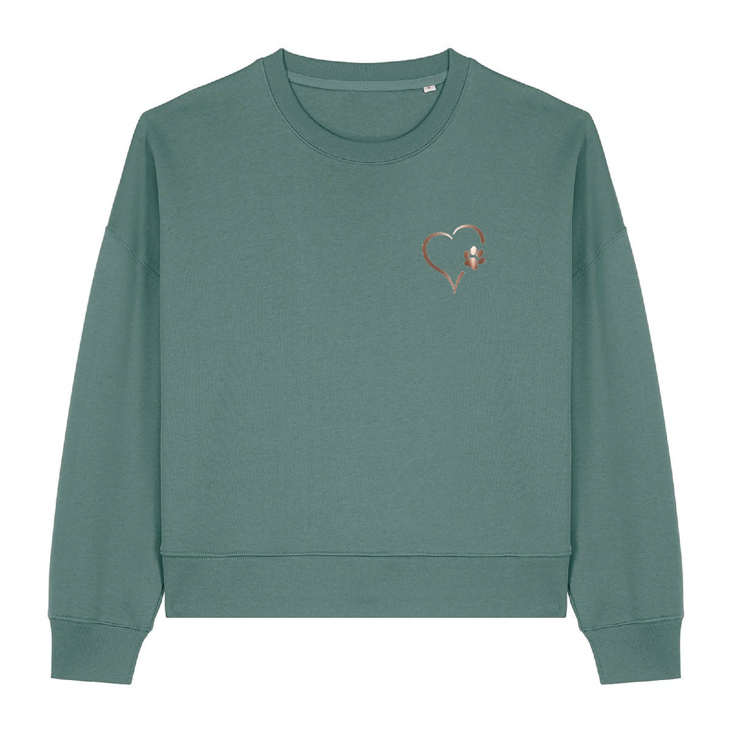 Rose Gold Heart and Paws Boxy Sweatshirt - Green Size S - UK 10/12