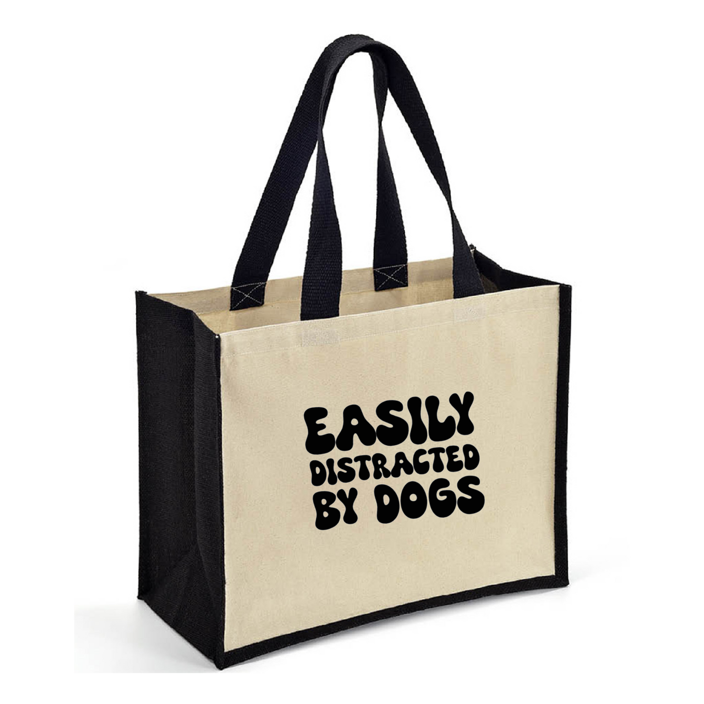 Easily Distracted By Dogs Jute Tote Bag