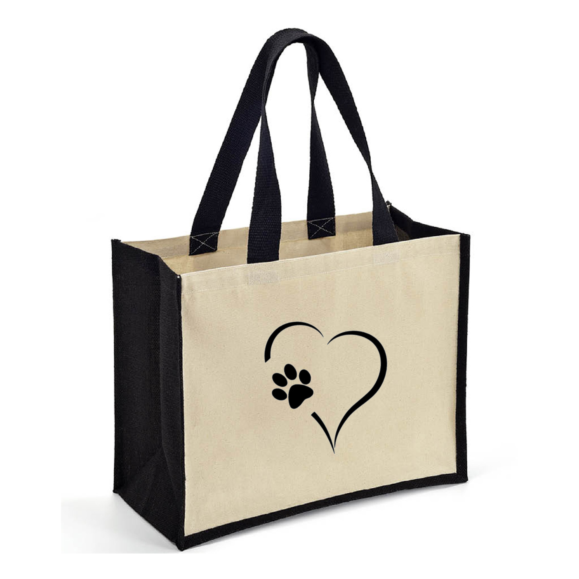 Heart & Paws Jute and Canvas Tote Bag