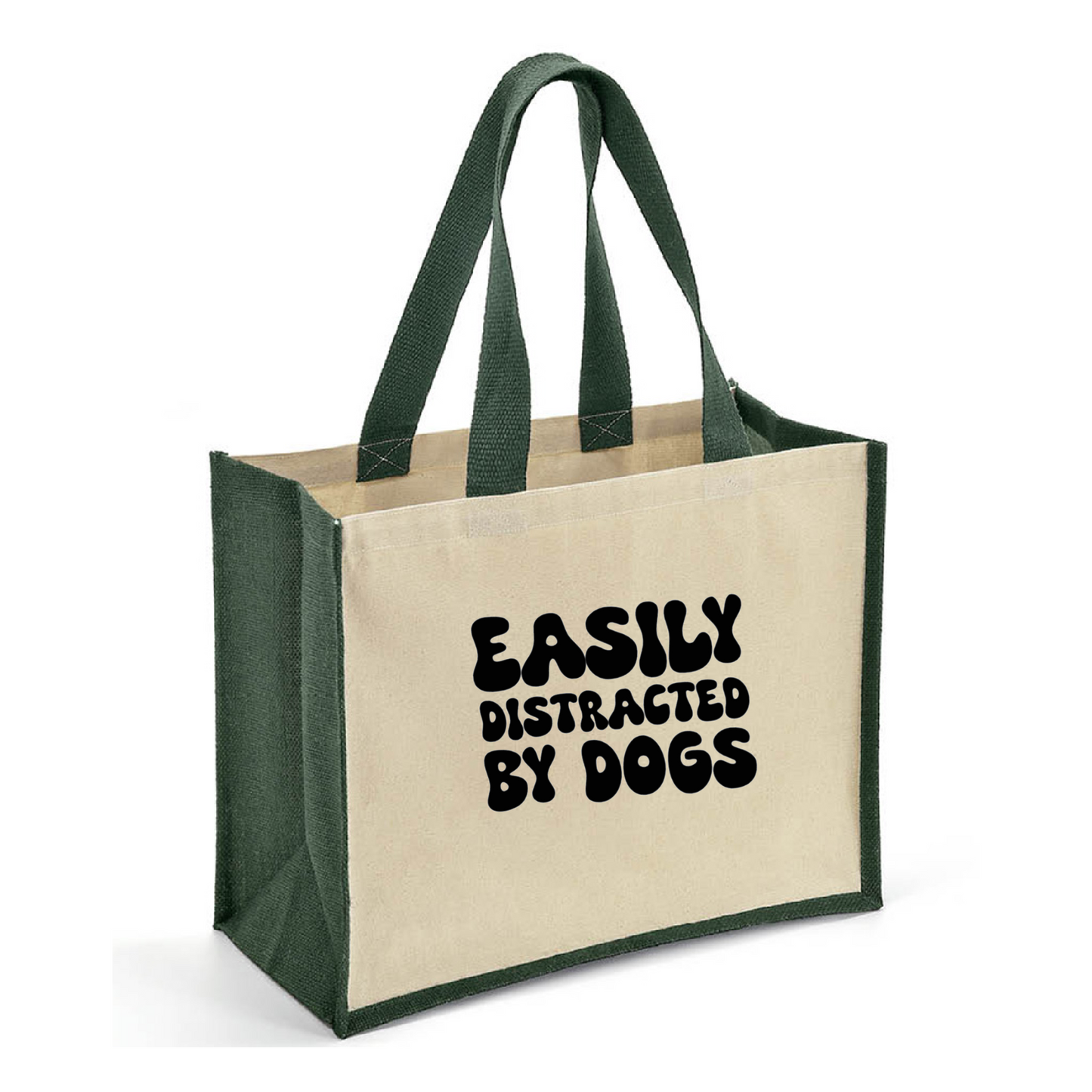 Easily Distracted By Dogs Jute Tote Bag