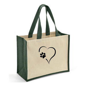 Heart & Paws Jute and Canvas Tote Bag