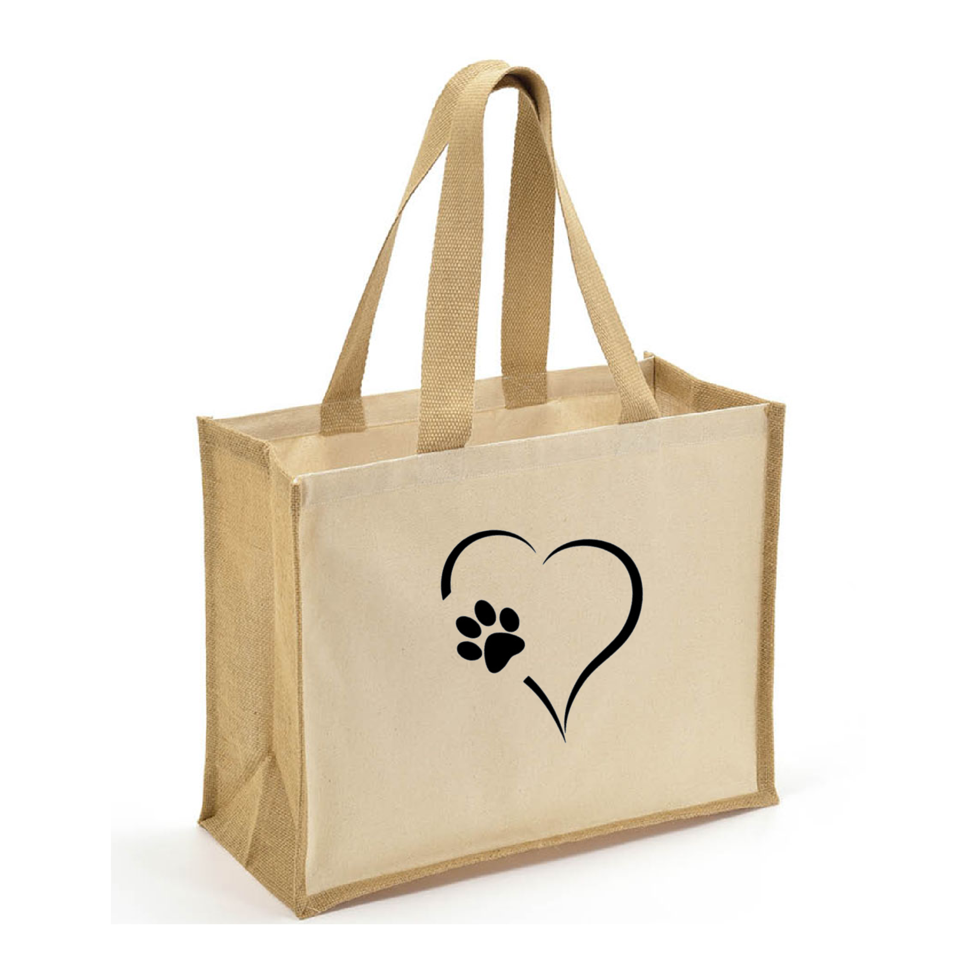 Heart & Paws Jute and Canvas Tote Bag