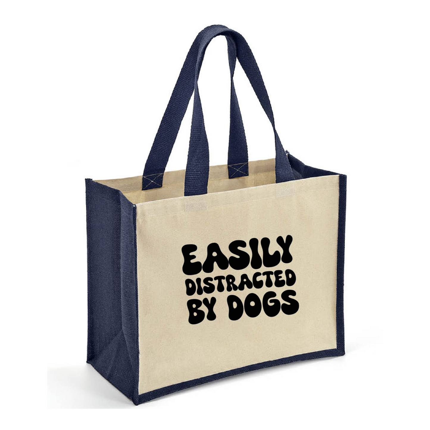 Easily Distracted By Dogs Jute Tote Bag