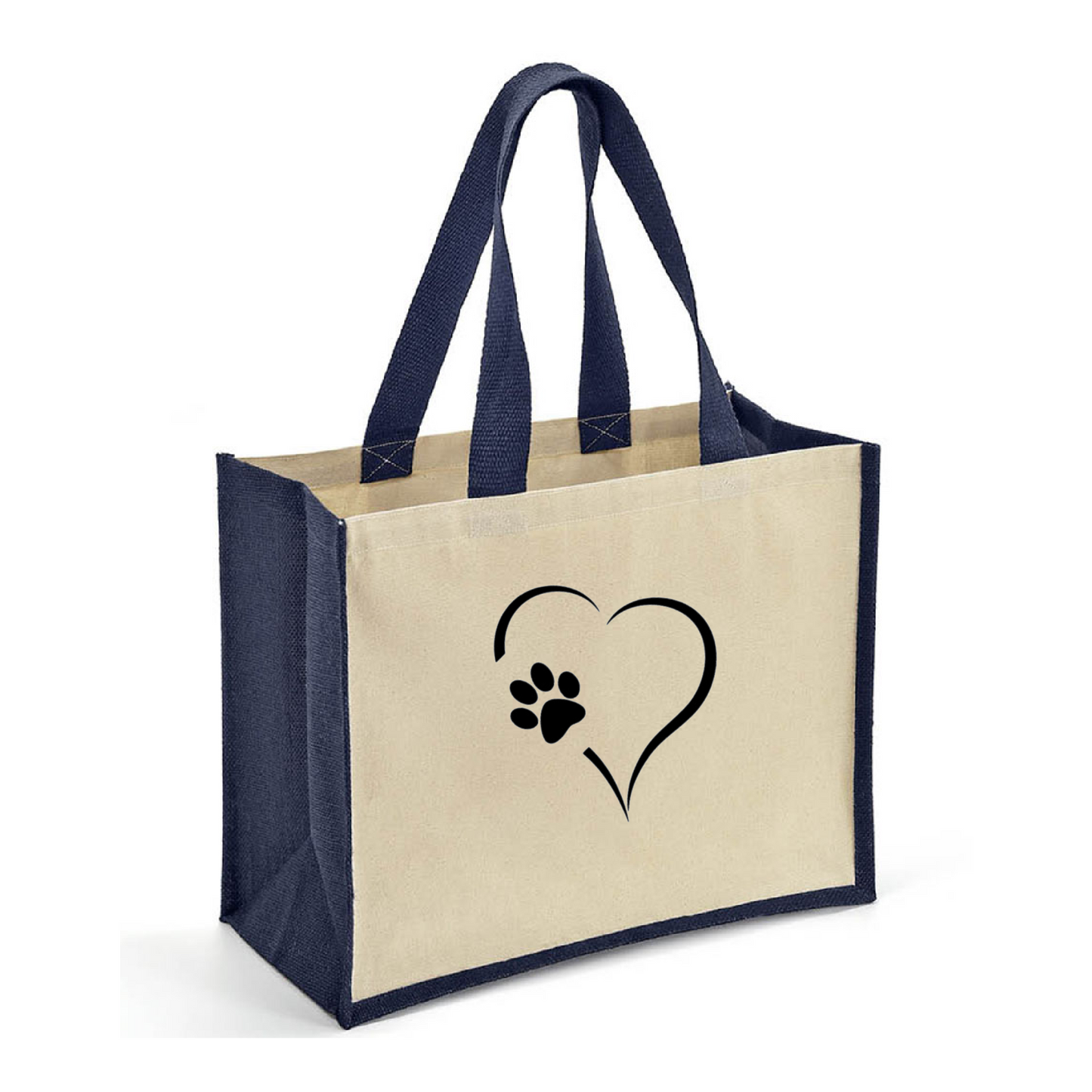 Heart & Paws Jute and Canvas Tote Bag