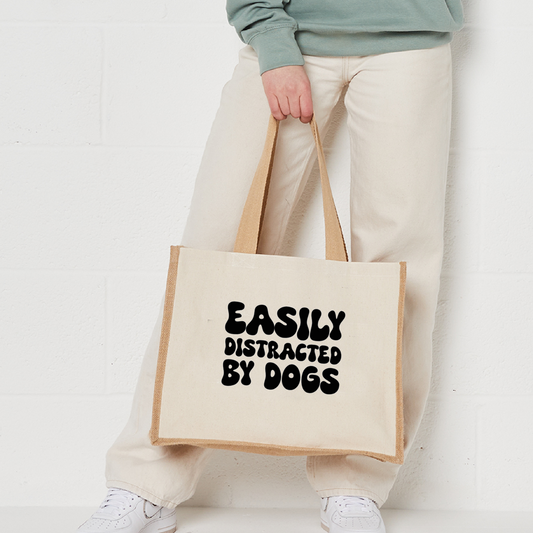 Easily Distracted By Dogs Jute Tote Bag