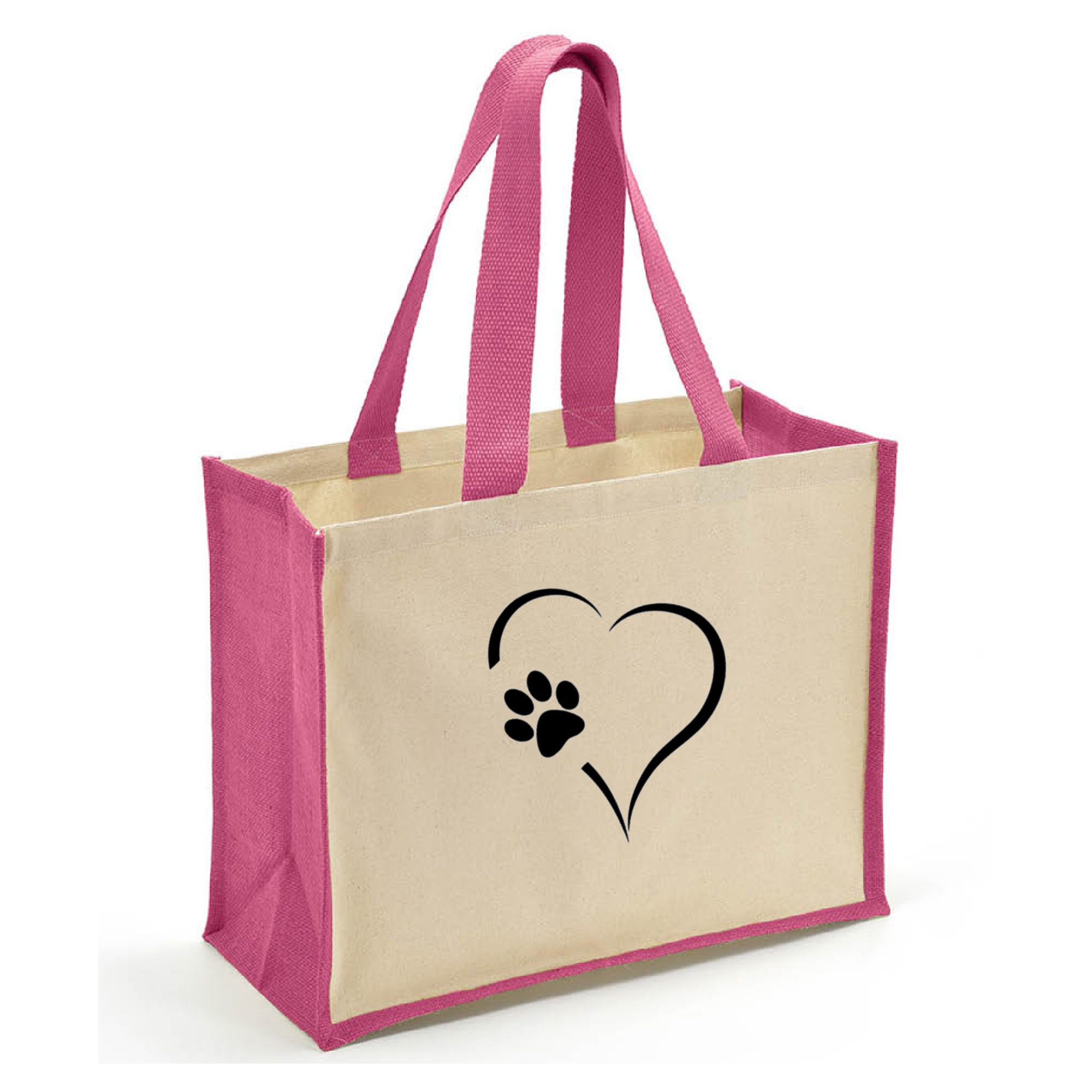 Heart & Paws Jute and Canvas Tote Bag