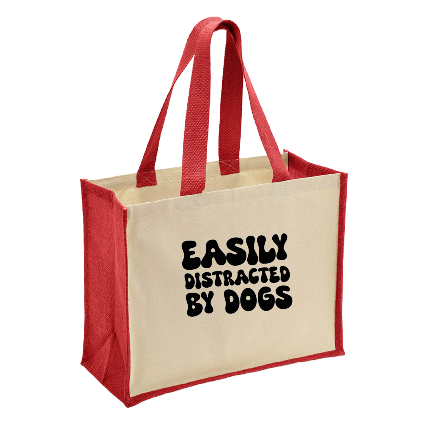 Easily Distracted By Dogs Jute Tote Bag