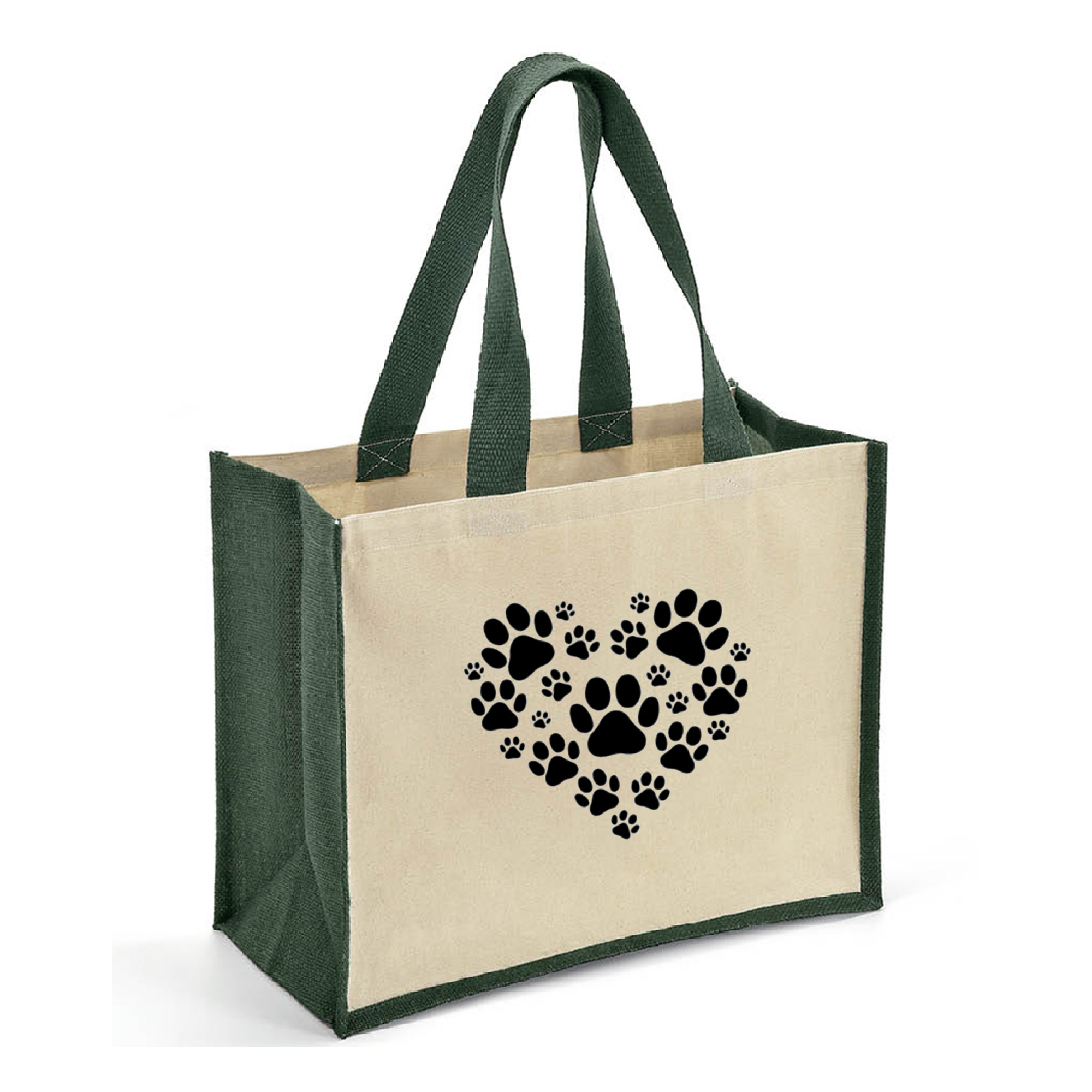 Paw Prints Jute and Canvas Tote Bag