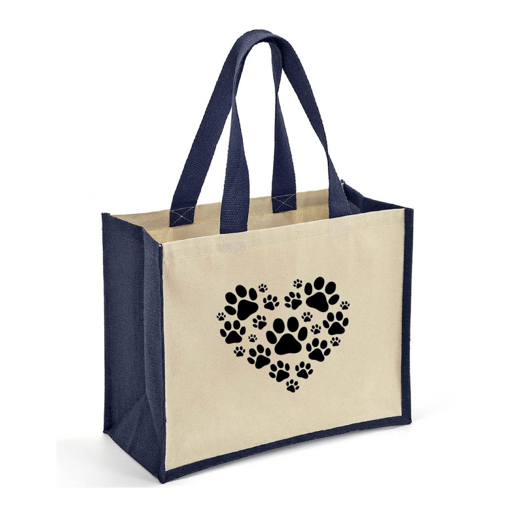 Paw Prints Jute and Canvas Tote Bag