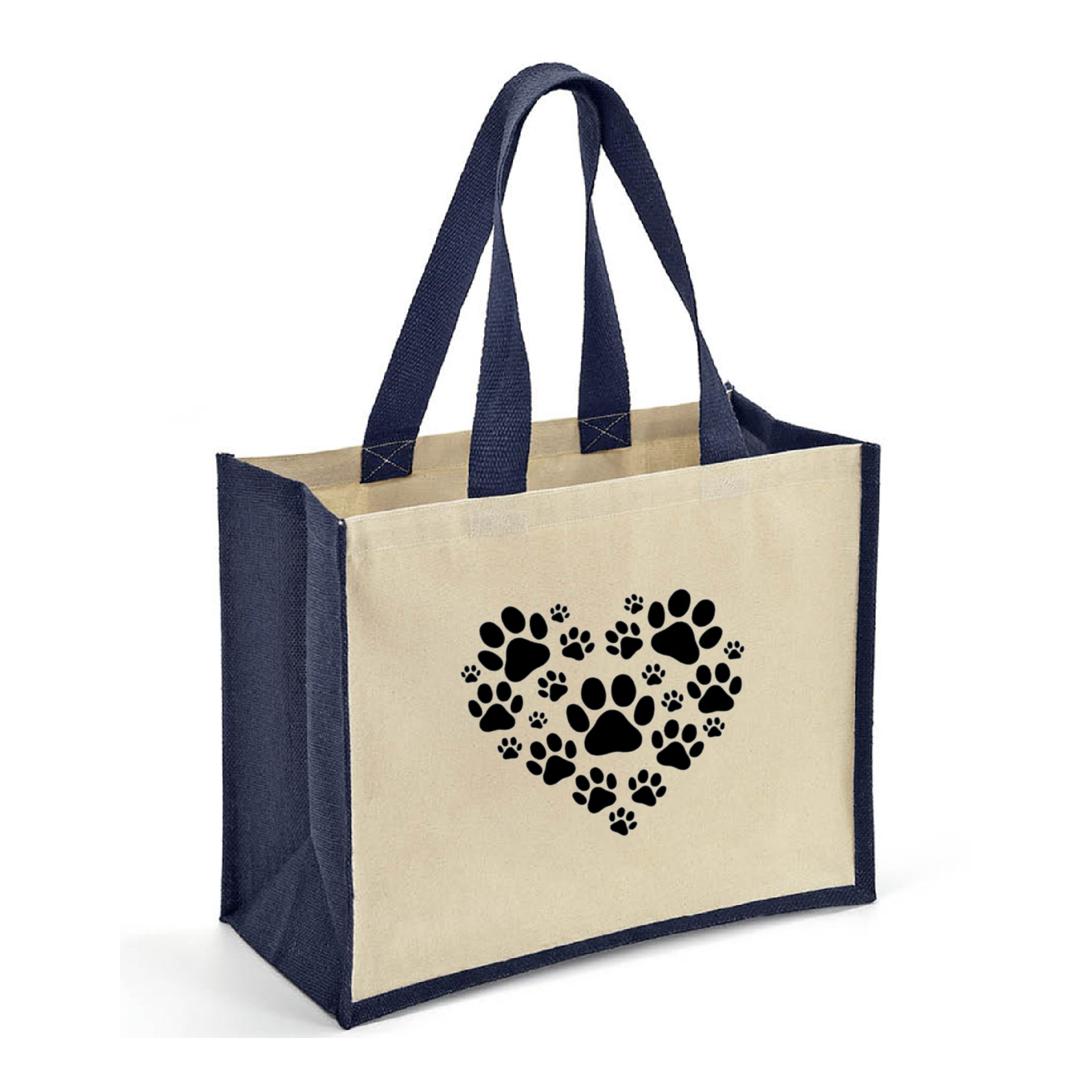 Paw Prints Jute and Canvas Tote Bag jessandtilly