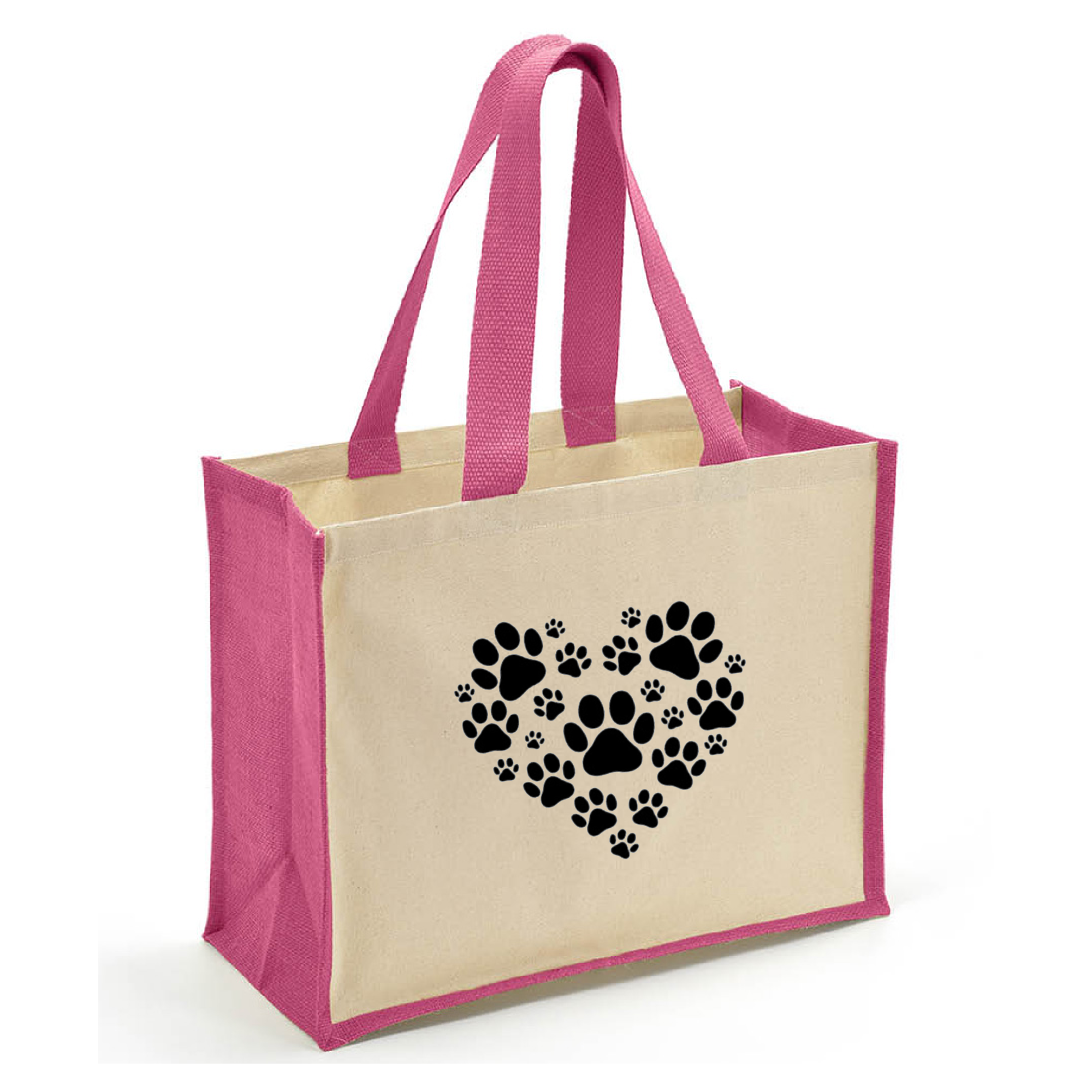 Paw Prints Jute and Canvas Tote Bag