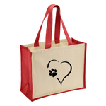 Load image into Gallery viewer, Heart &amp; Paws Jute and Canvas Tote Bag
