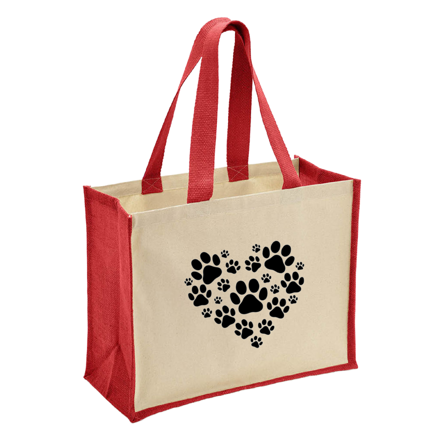 Paw Prints Tote Bag - Jute Tote with Canvas Sides